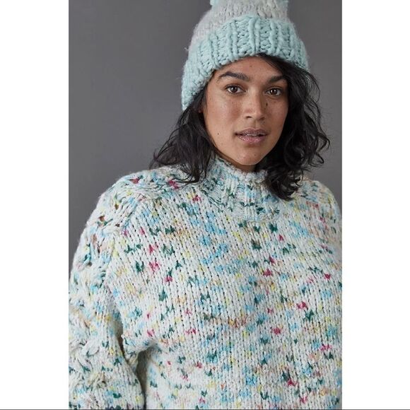 NEW Anthropologie Confetti Polka Dot Gaia Mock Neck Sweater Medium Petite - Picture 5 of 7